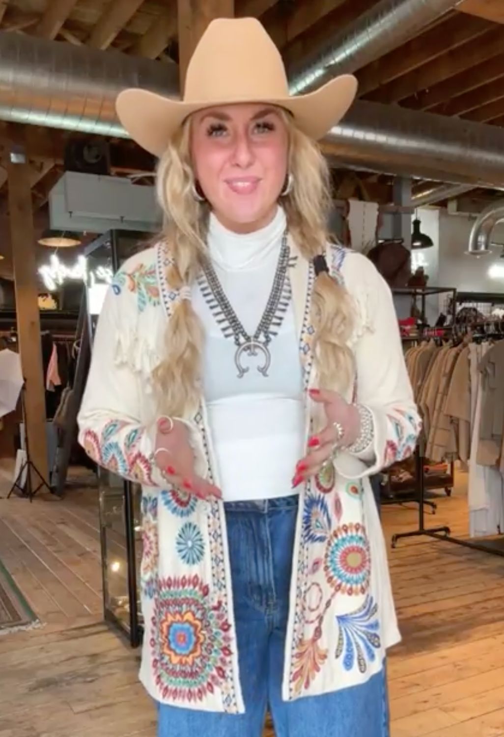 Ecru Knit Embroidered Jacket - C57526