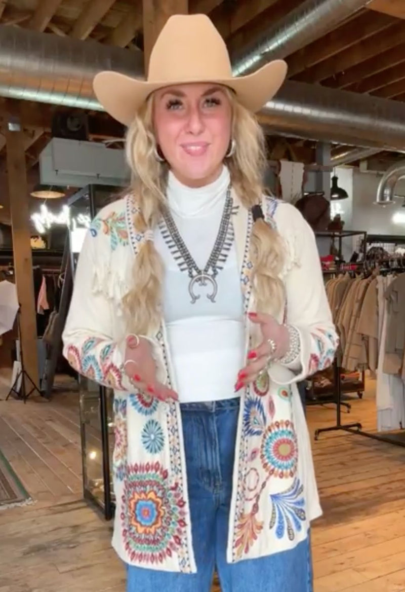 Ecru Knit Embroidered Jacket - C57526