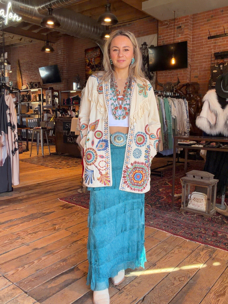 Ecru Knit Embroidered Jacket - Johnny Was - C57526