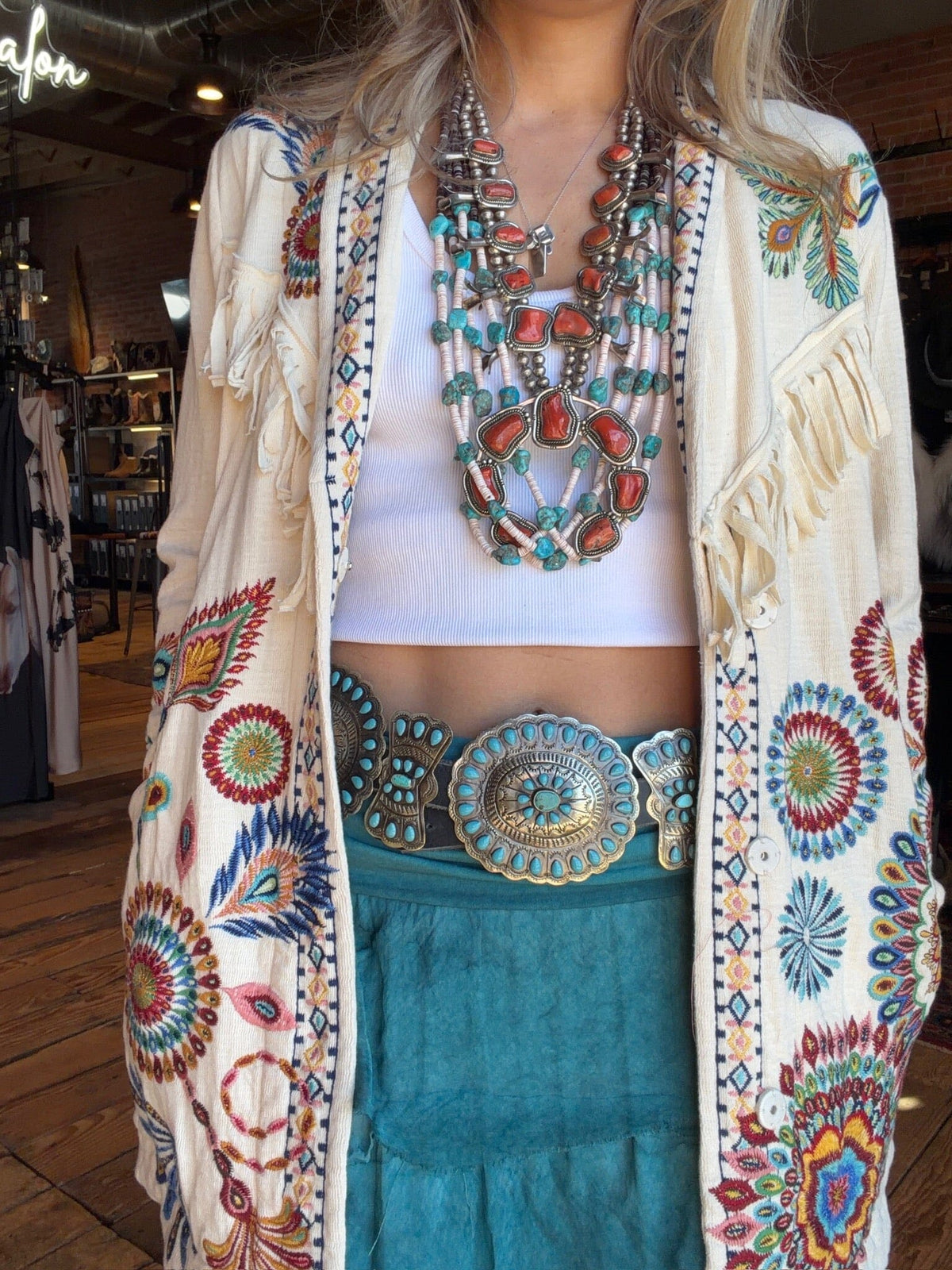 Ecru Knit Embroidered Jacket - Johnny Was - C57526