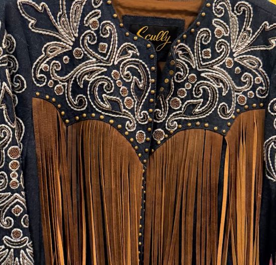 Embellished Denim/Suede Fringe Jacket - Scully - L1073