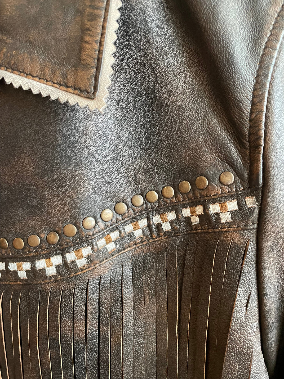 Embroidered Fringe Jacket - Chocolate - Scully - L1114