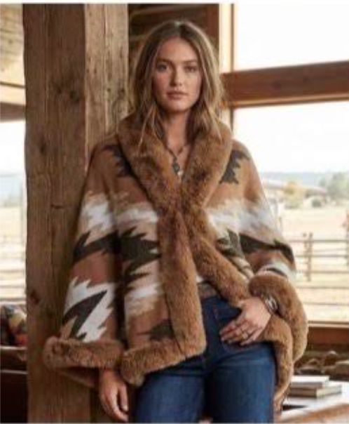 Faux Fur Aztec Wrap - F24063-OS
