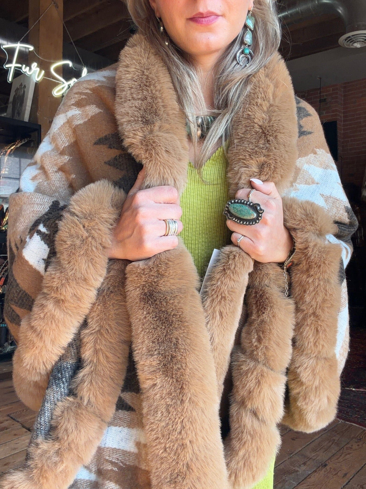 Faux Fur Aztec Wrap - F24063-OS