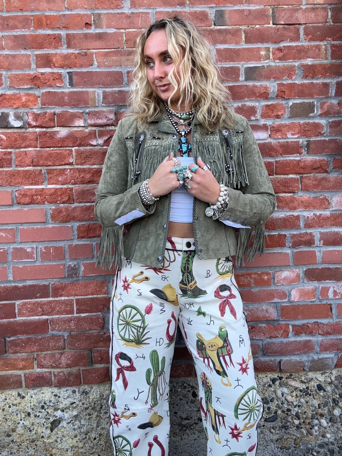 Fawn Olive Fringe Concho Jacket - L152F