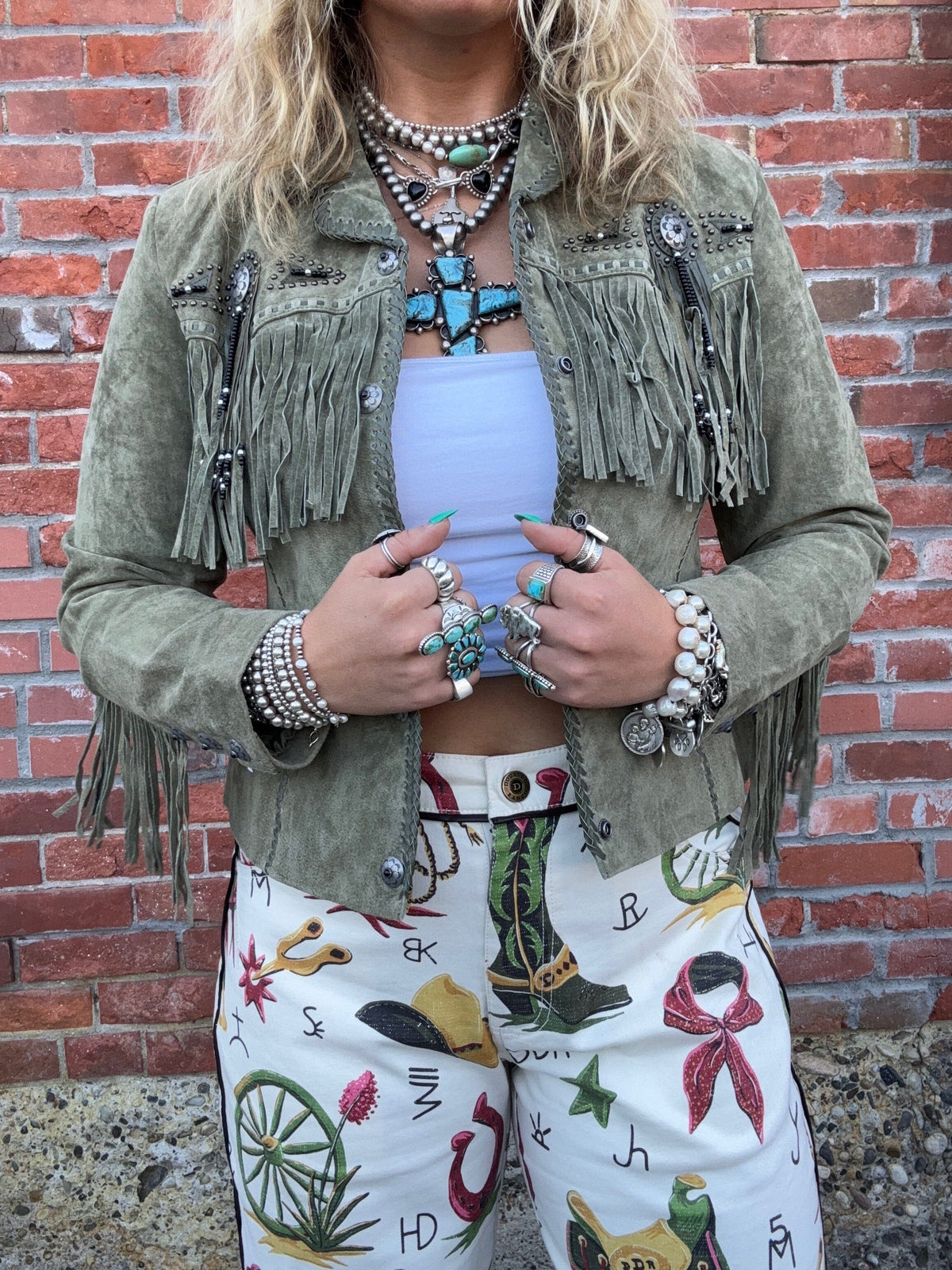 Fawn Olive Fringe Concho Jacket - L152F