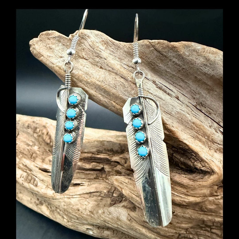 Feather Earrings W/ Kingman Dot - EITG7