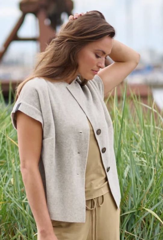 Fleece Short Sleeve Cardi - Sand - Henriette Steffensen -7170S