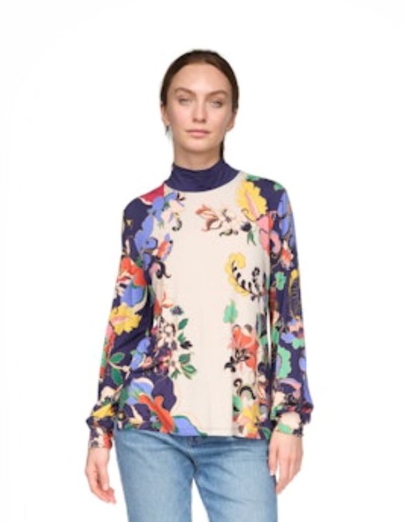 Floral Puffed Sleeve Mock - T18625