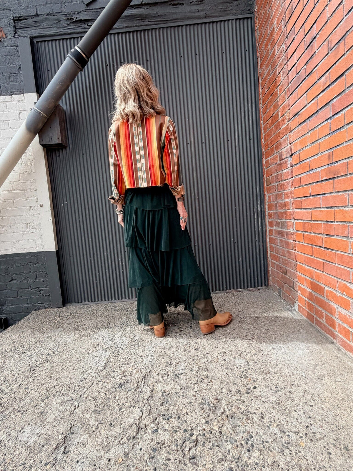 Forest Green Mesh Tiered Maxi Skirt - 4690FG