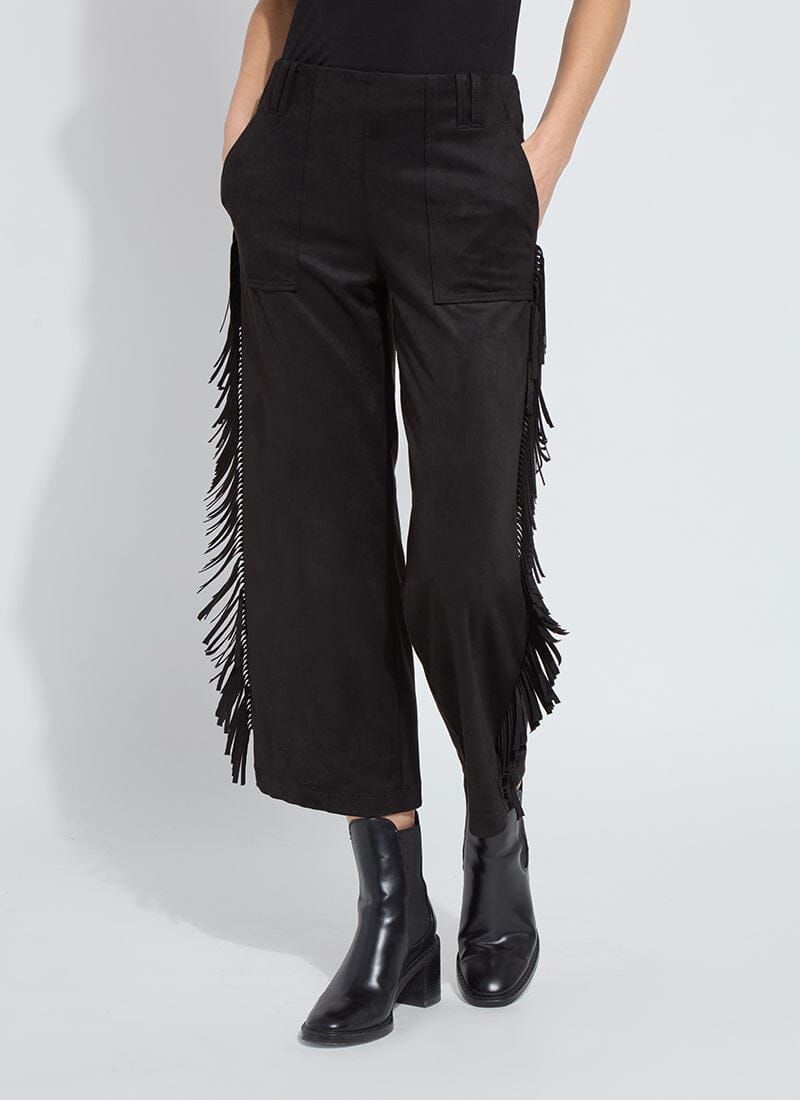 Fringed Faux Suede Black Pant - LY3712