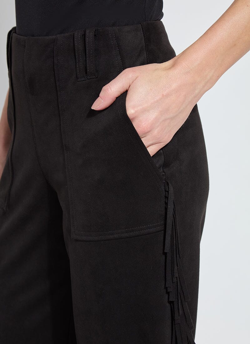 Fringed Faux Suede Black Pant - LY3712