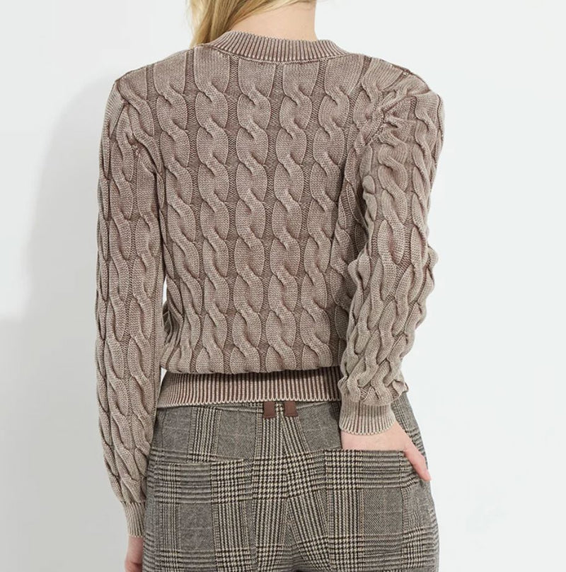 Frosted Cocoa V-neck Cable Sweater - LY3979