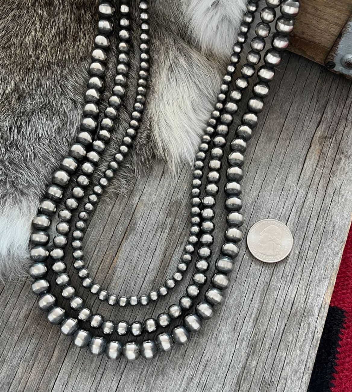 German Silver 3 Strand 18" Necklace-6, 8 & 10mm - GSN3SD18