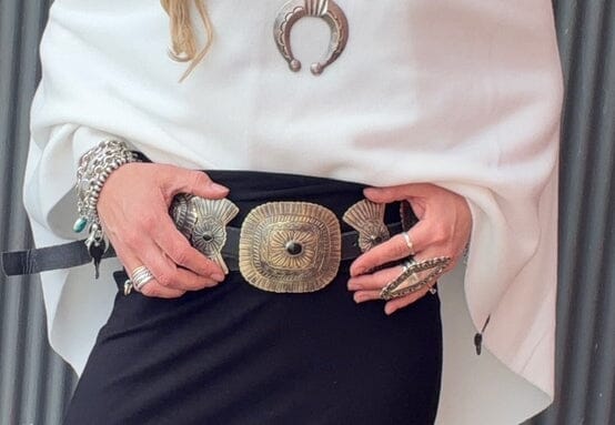 German Silver/Black Dot Concho Belt - BBAR105BK