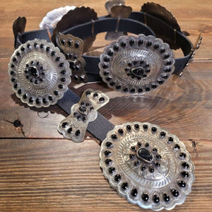 German Silver/Black Enamel/Stone Concho Belt - BBAR7