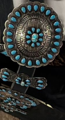 German Silver/Blue Turq Enamel/Stone Concno Belt - BBAR9