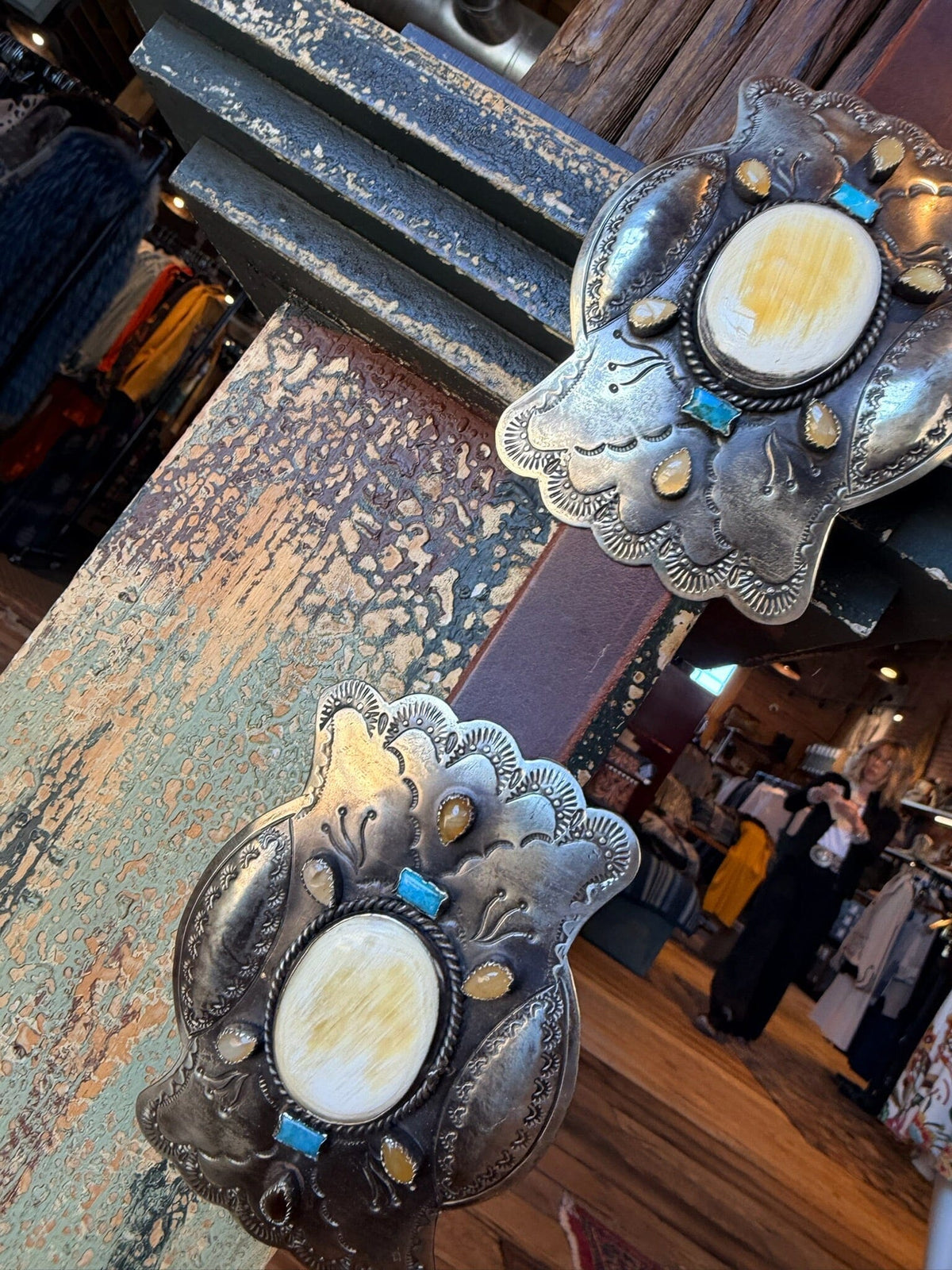 German Silver/Horn/Turquoise/Leather Concho Belt - BBAR282