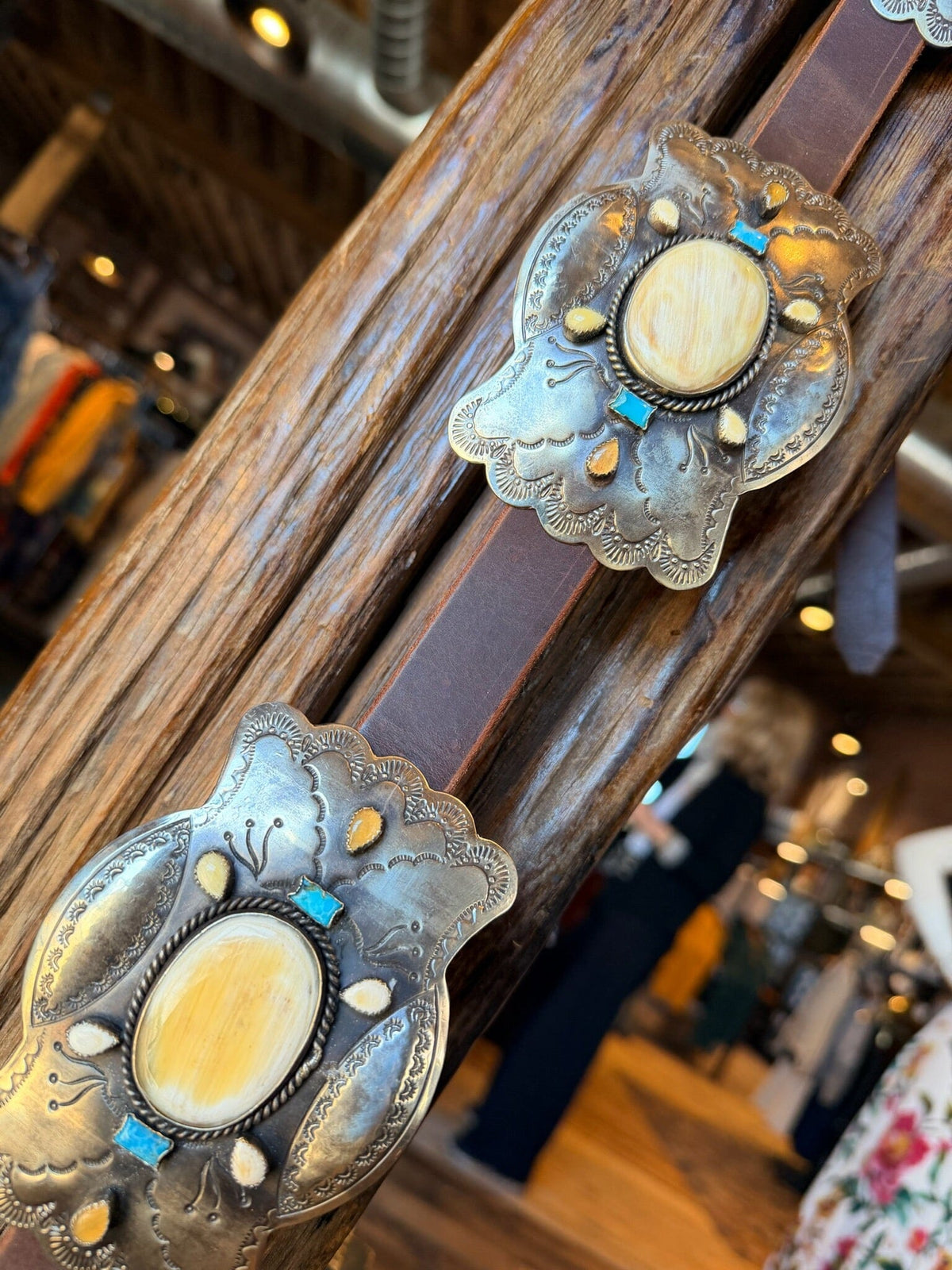 German Silver/Horn/Turquoise/Leather Concho Belt - BBAR282