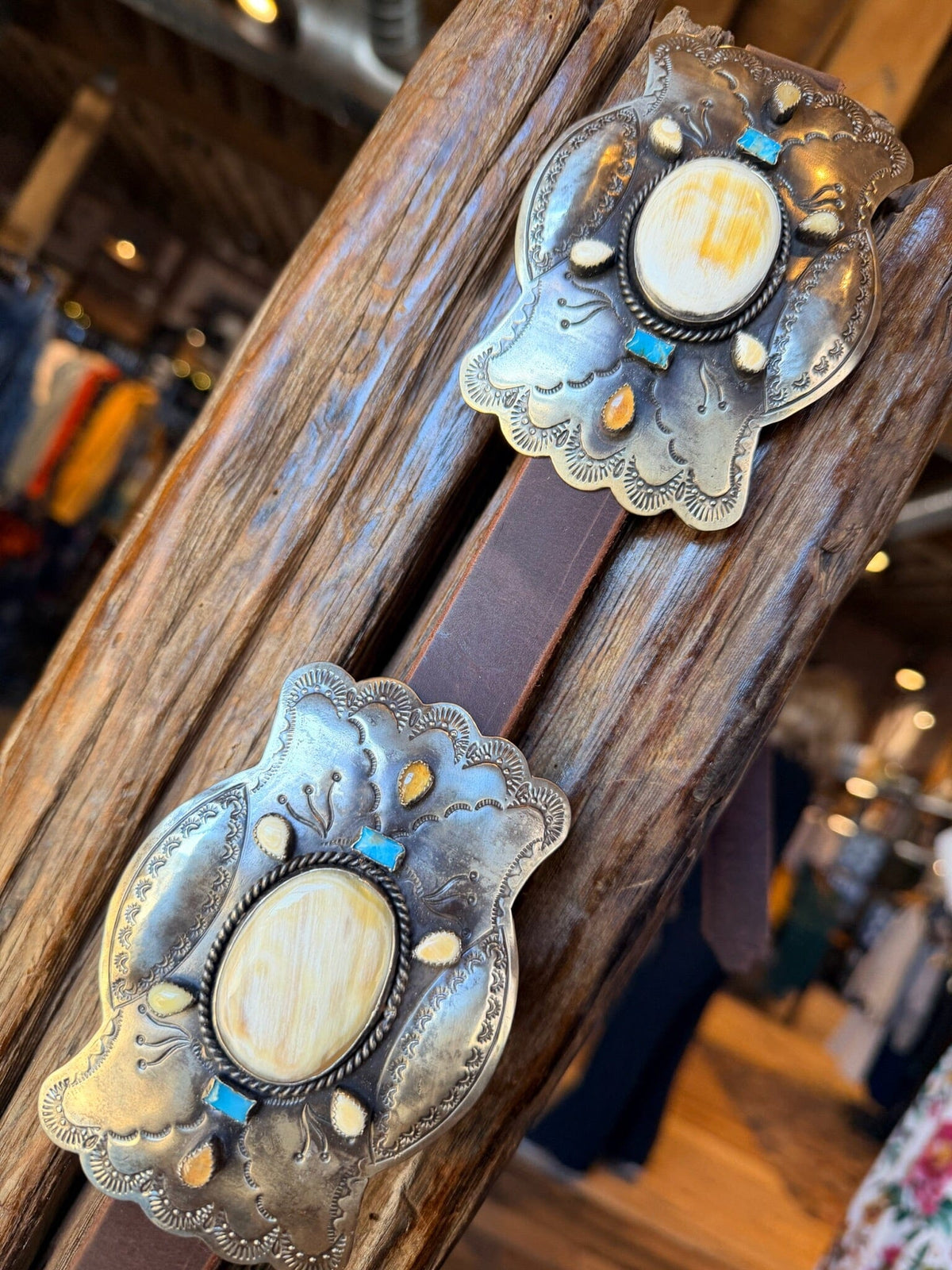 German Silver/Horn/Turquoise/Leather Concho Belt - BBAR282