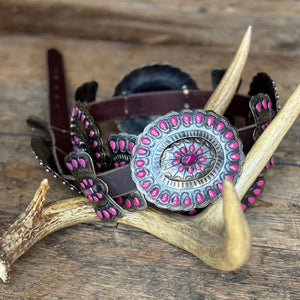 German Sllver / Pink & Fuchsia Enamel / Stone Concho Belt - BBAR25