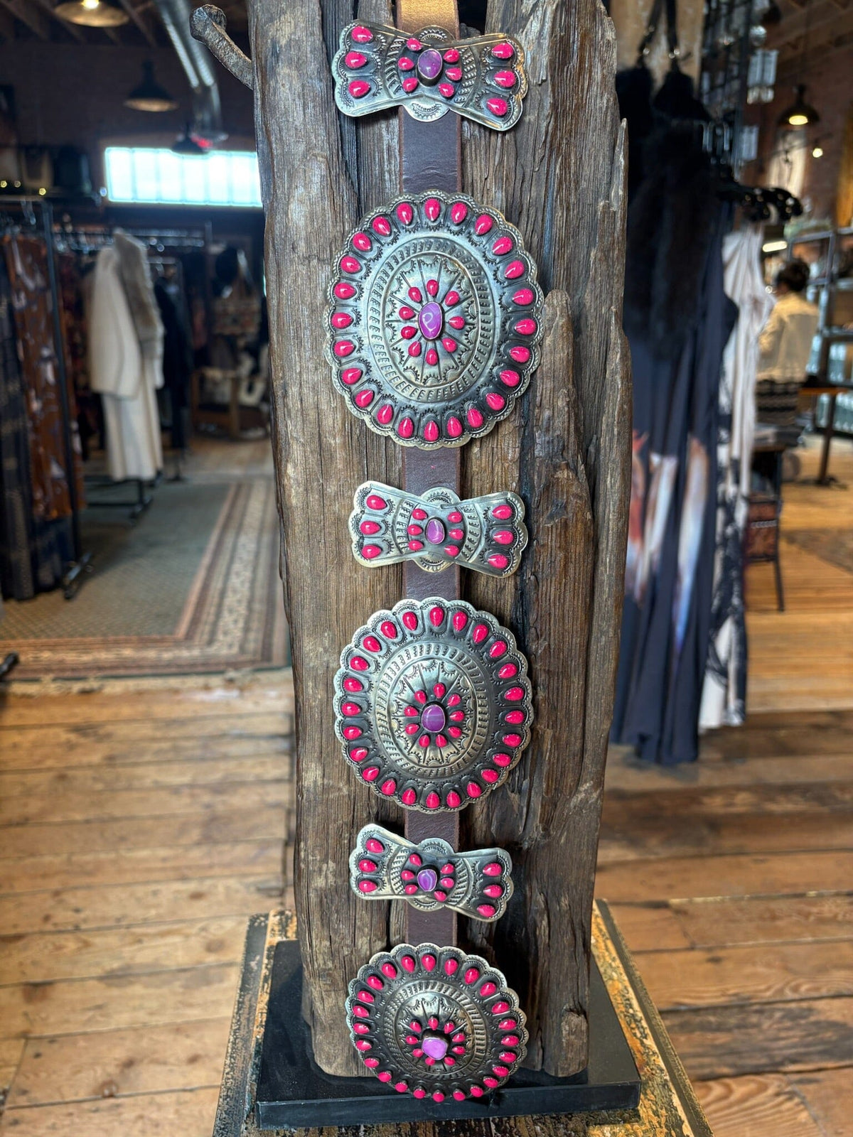 German Sllver / Pink & Fuchsia Enamel / Stone Concho Belt - BBAR25