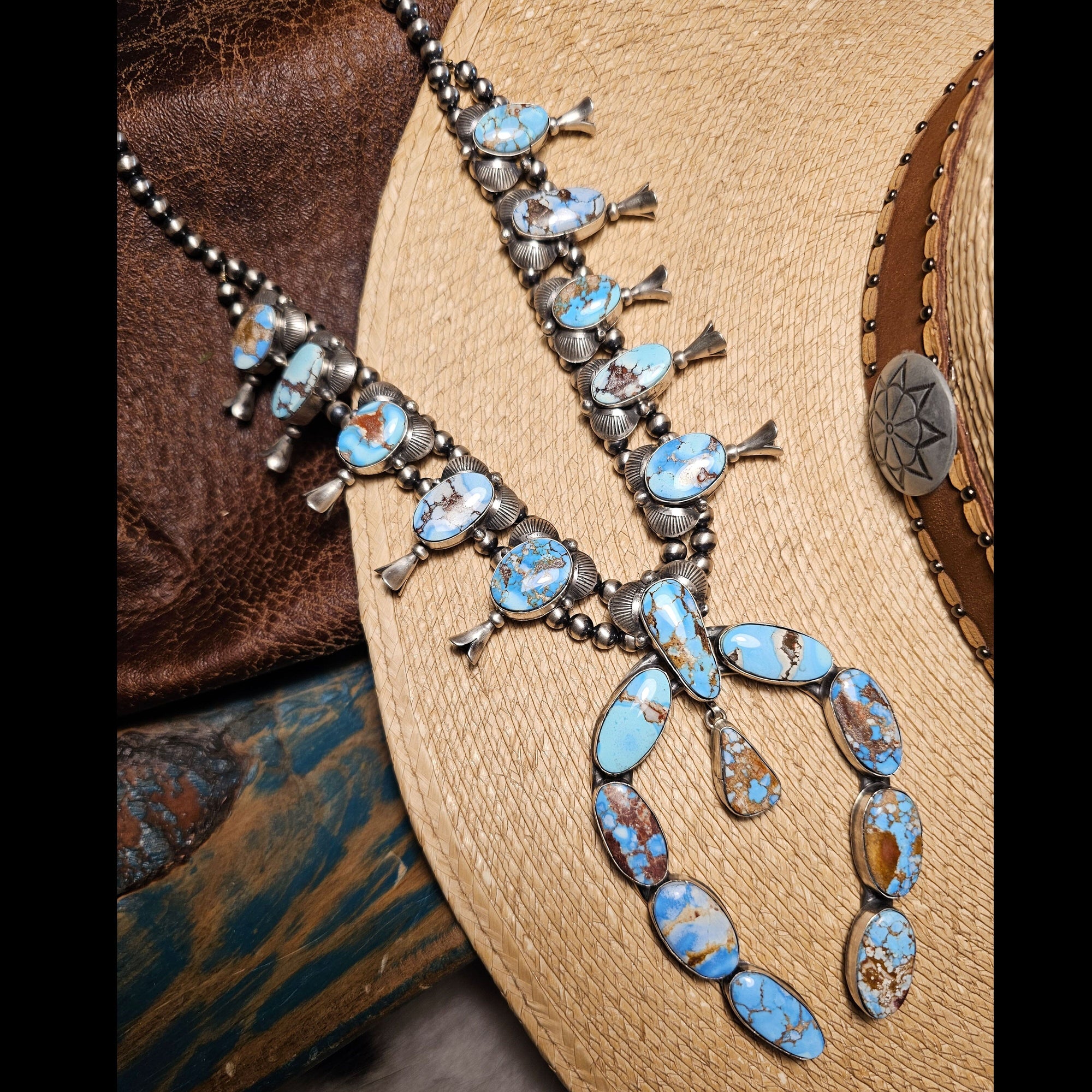Golden Hills Squash Blossom Necklace & Earring Set - SQAZ70