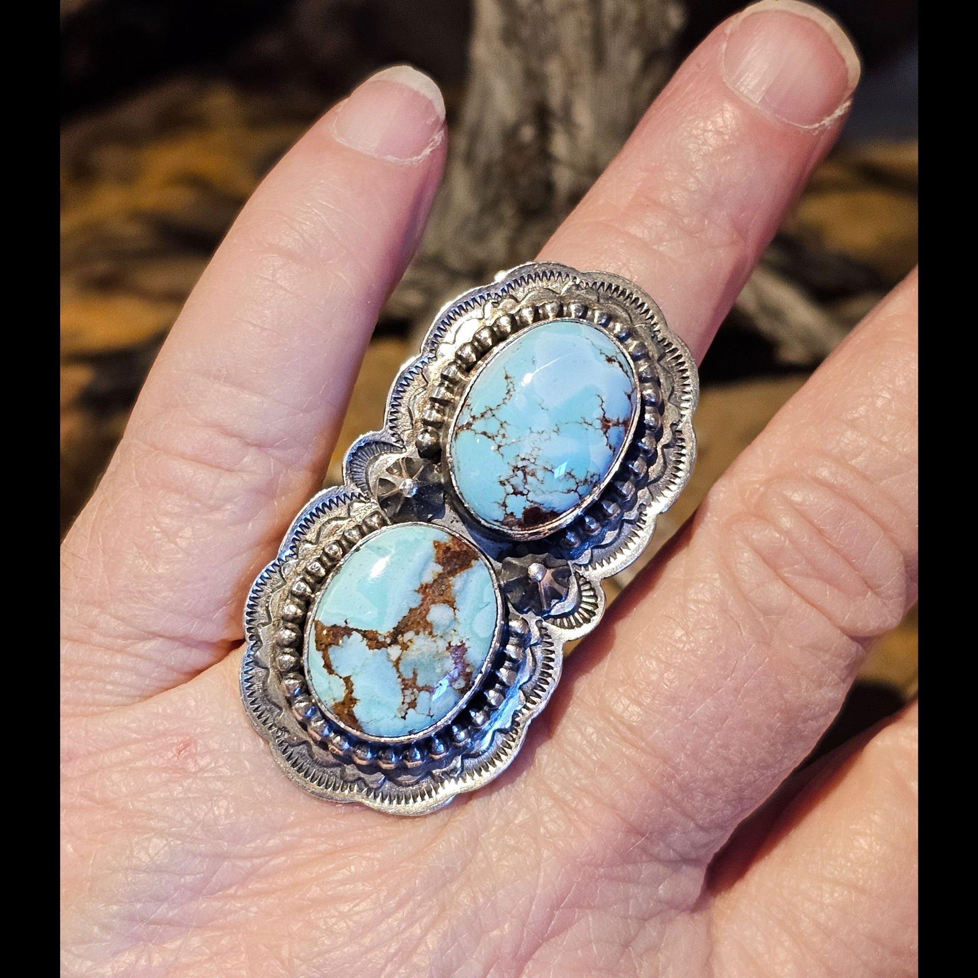 Golden Hills Turquoise 2-Stone Ring - Size 8.75 - RAZ37