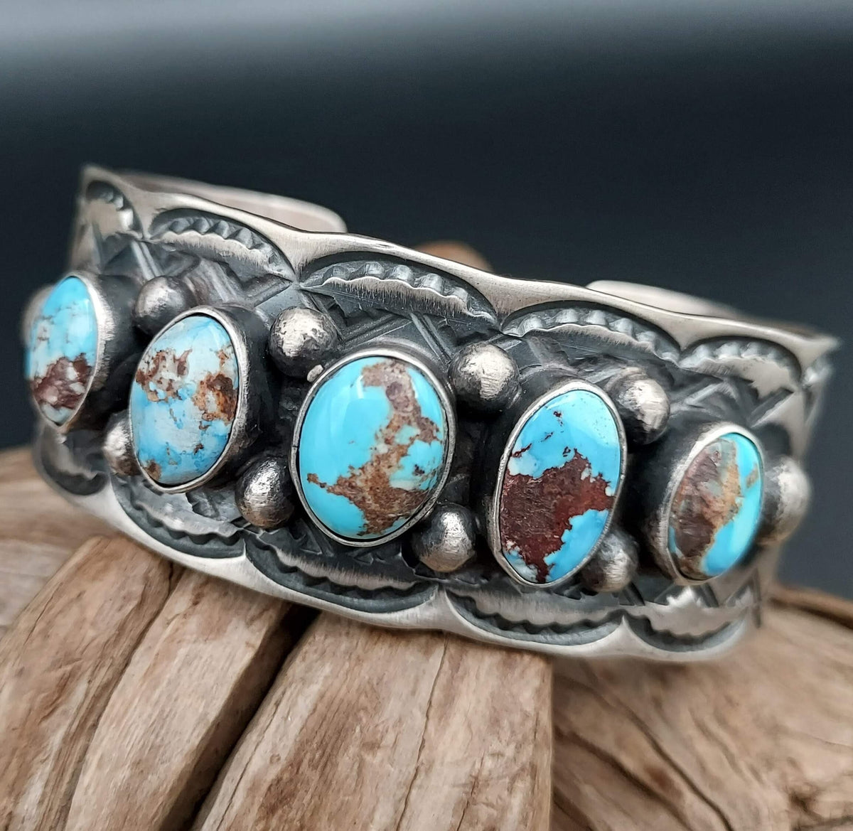 Golden Hills Turquoise 5-Stone Sterling Cuff - CCB89