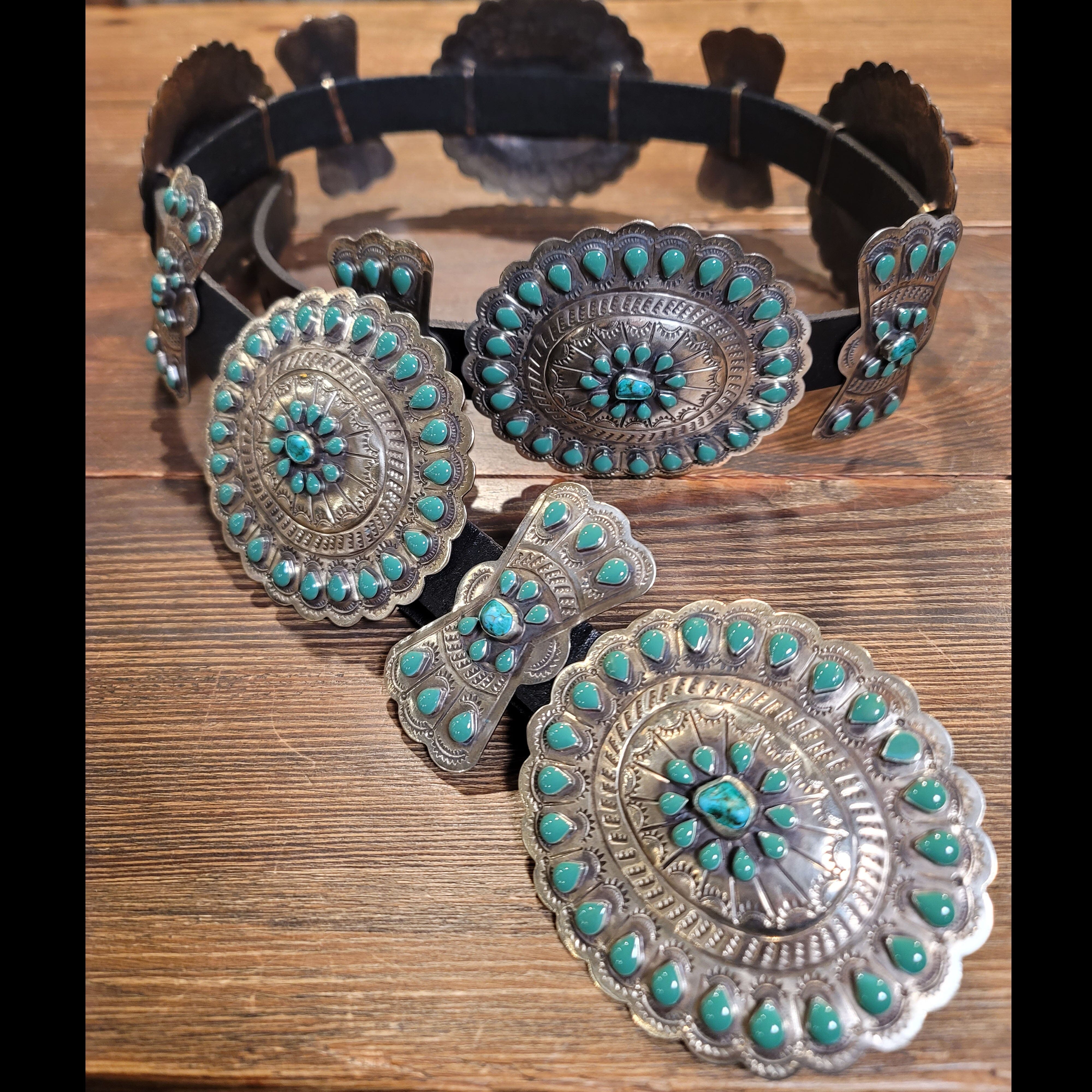 German Silver / Green Enamel/German Silver Concho Belt - BBAR2