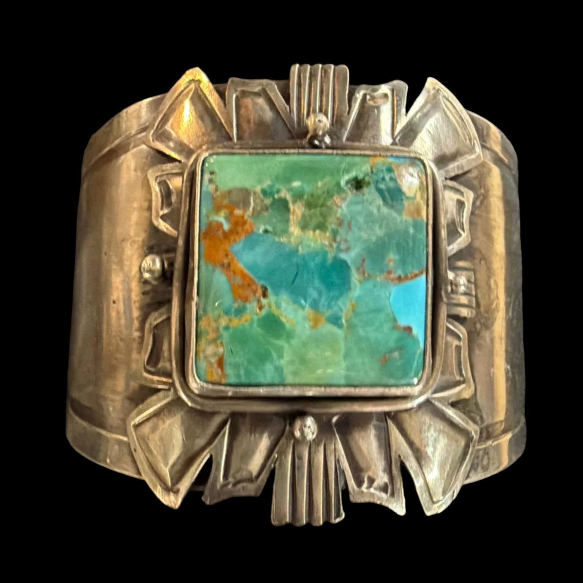 Green Kingman Turquoise/German Silver Cuff - CBAR715