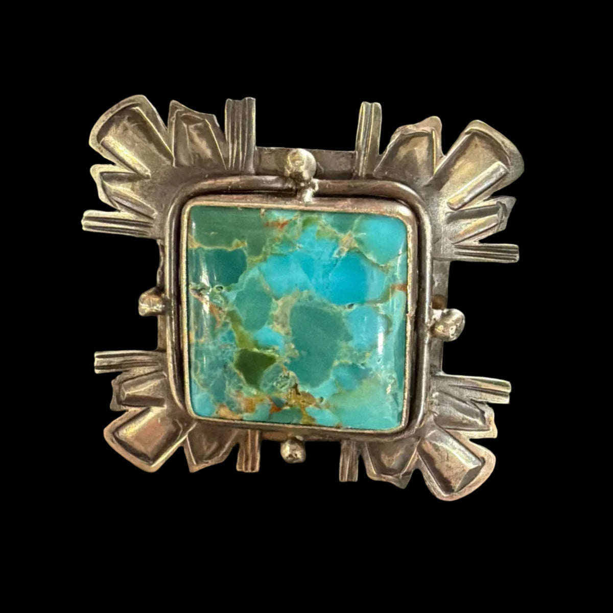Green Kingman Turquoise/German Silver Ring - RBAR561-B