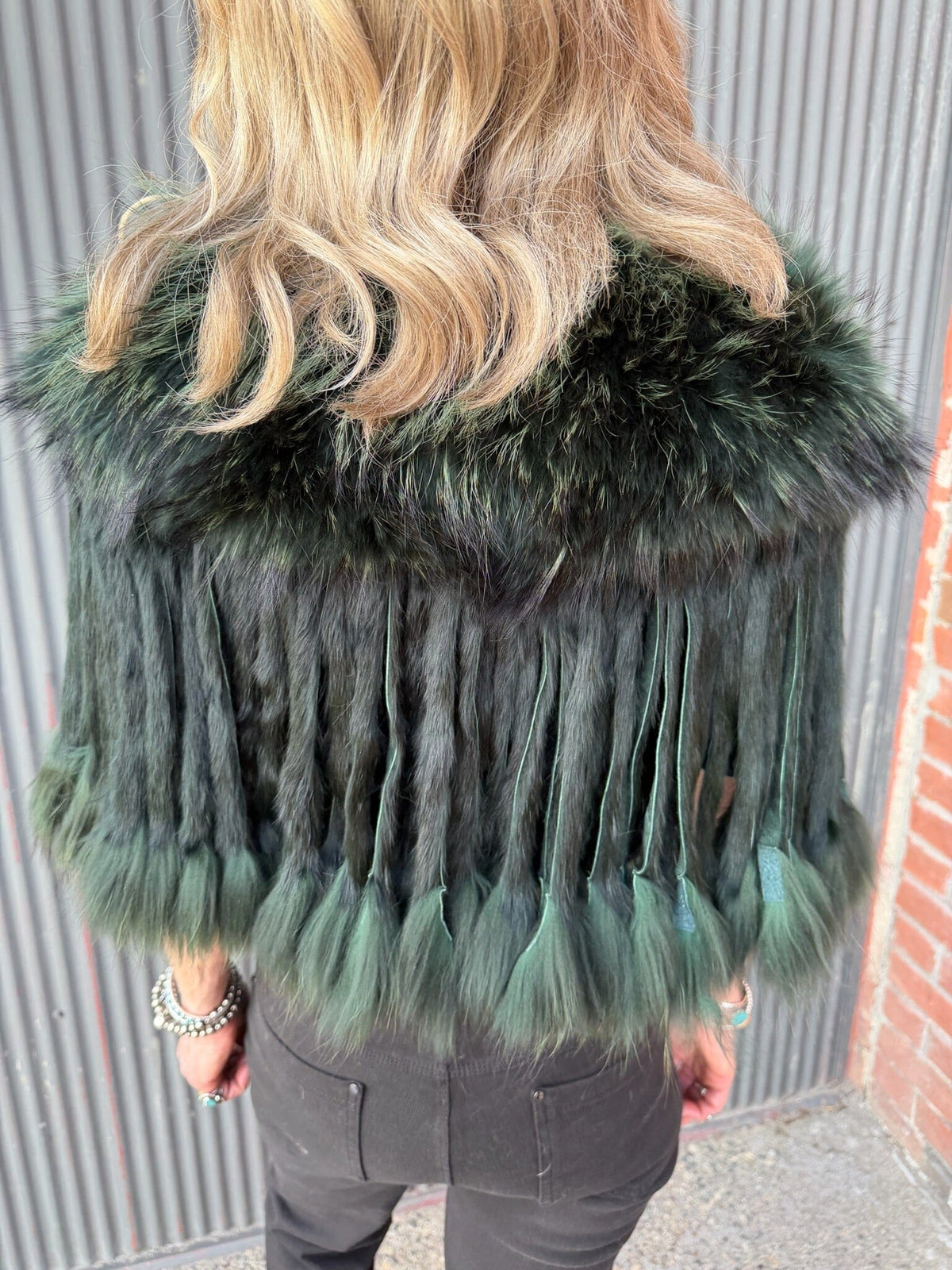Green Raccoon Collar With Rabbit Fringe - MKCOLR-GR