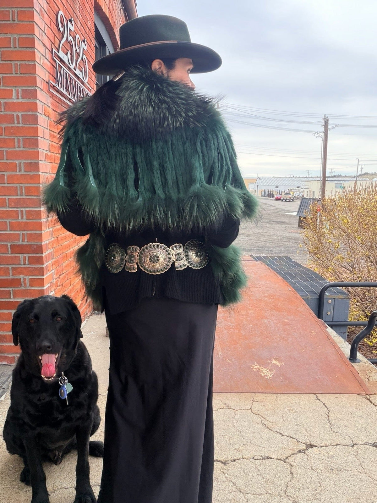 Green Raccoon Collar With Rabbit Fringe - MKCOLR-GR
