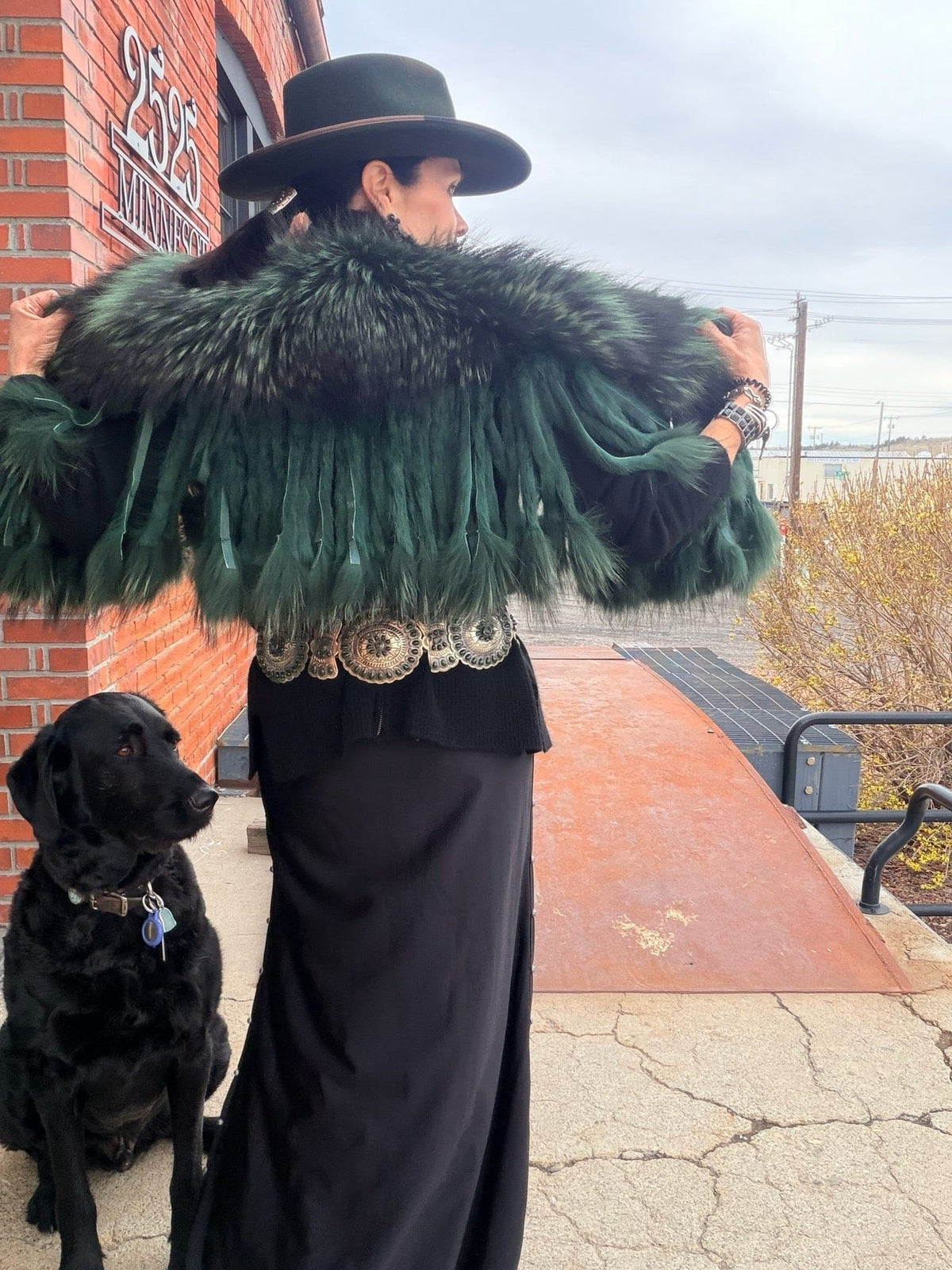 Green Raccoon Collar With Rabbit Fringe - MKCOLR-GR