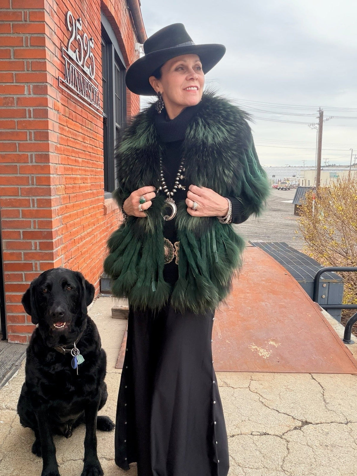 Green Raccoon Collar With Rabbit Fringe - MKCOLR-GR