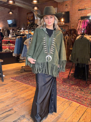 Green Suede Fringed Cape - CDW1GR