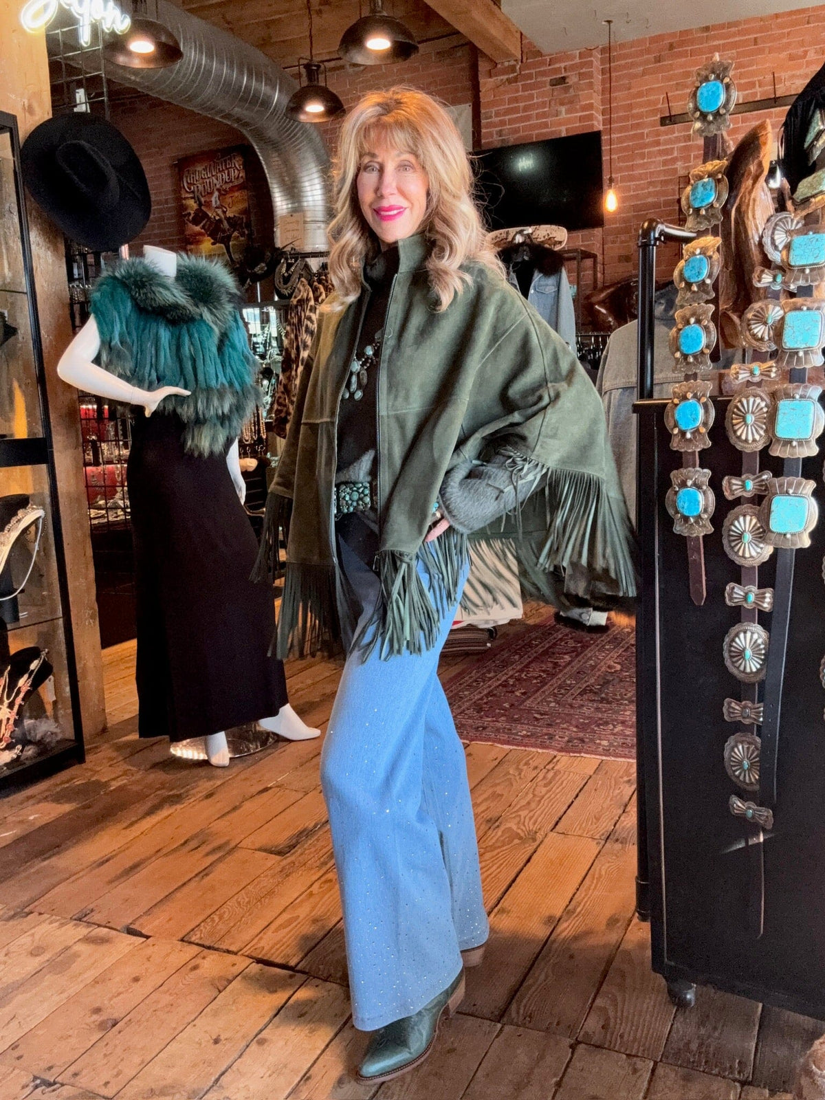 Green Suede Fringed Cape - CDW1GR