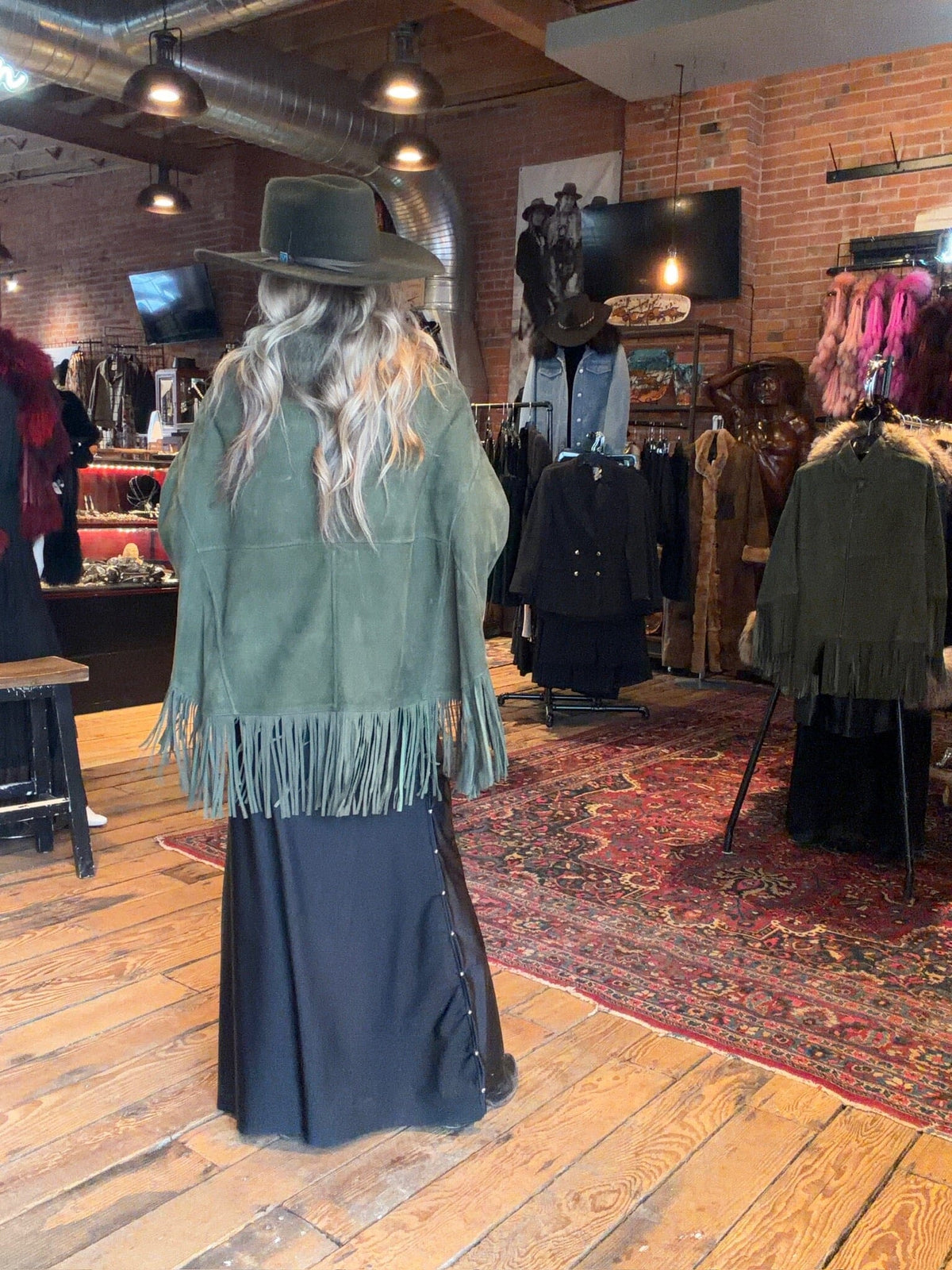 Green Suede Fringed Cape - CDW1GR