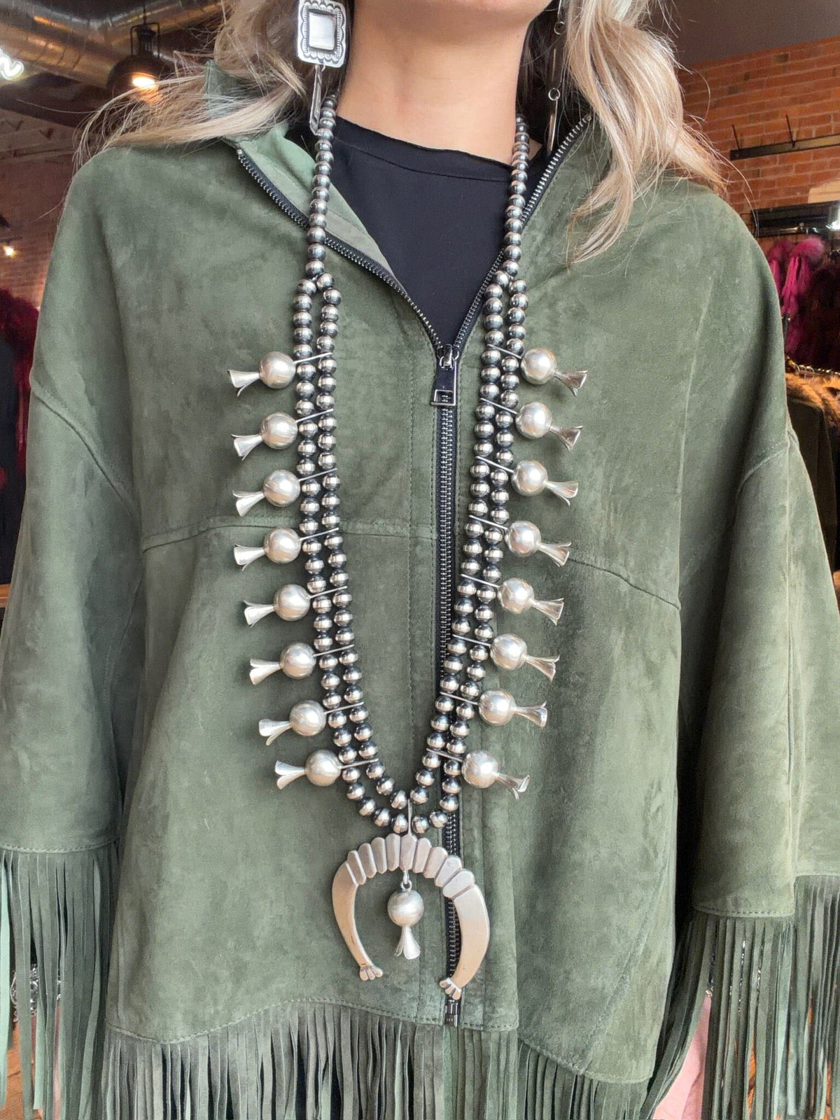 Green Suede Fringed Cape - CDW1GR