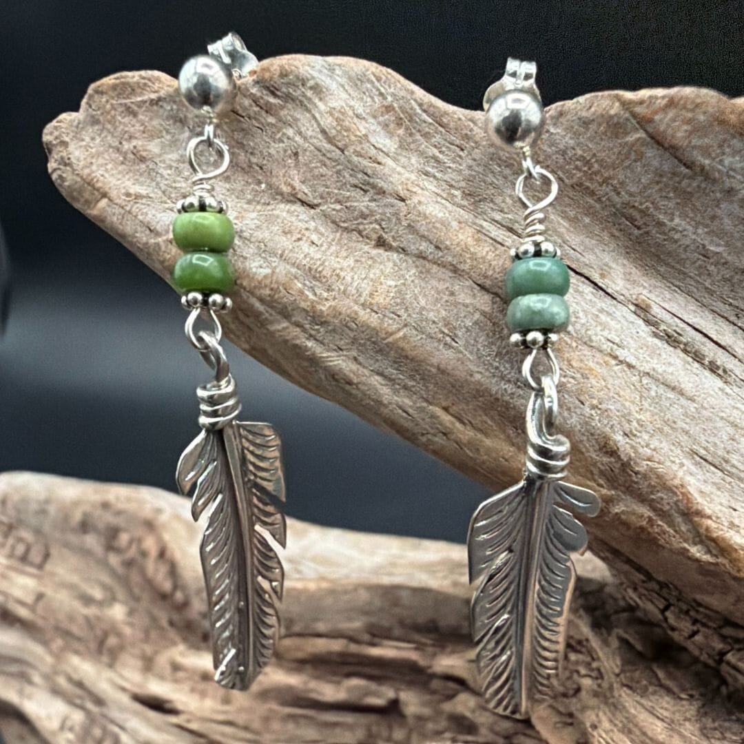 Green Turquoise Feather Dangle Earrings - EITG19