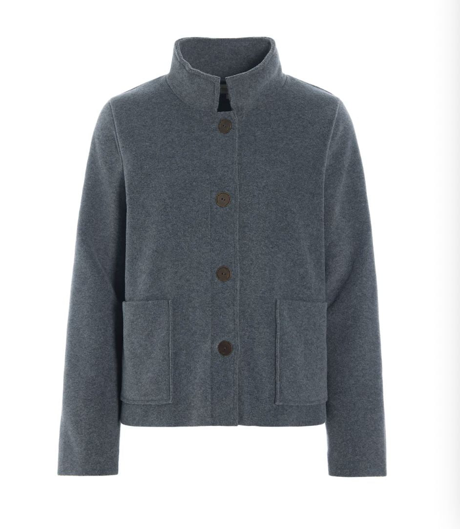 Grey Fleece 4 Button Cardigan - 7174GR
