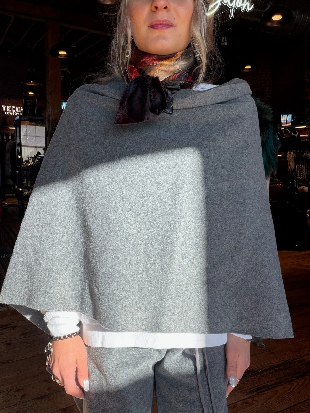 Grey Fleece Poncho - 4026GR