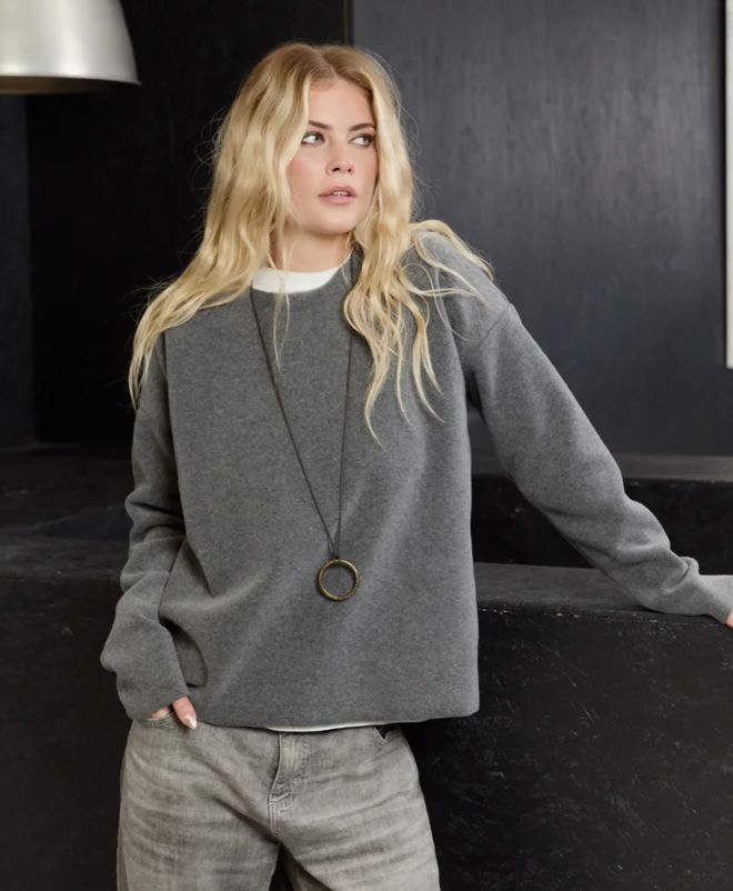 Grey Fleece Round Neck Long Sleeve Top - 1359GR