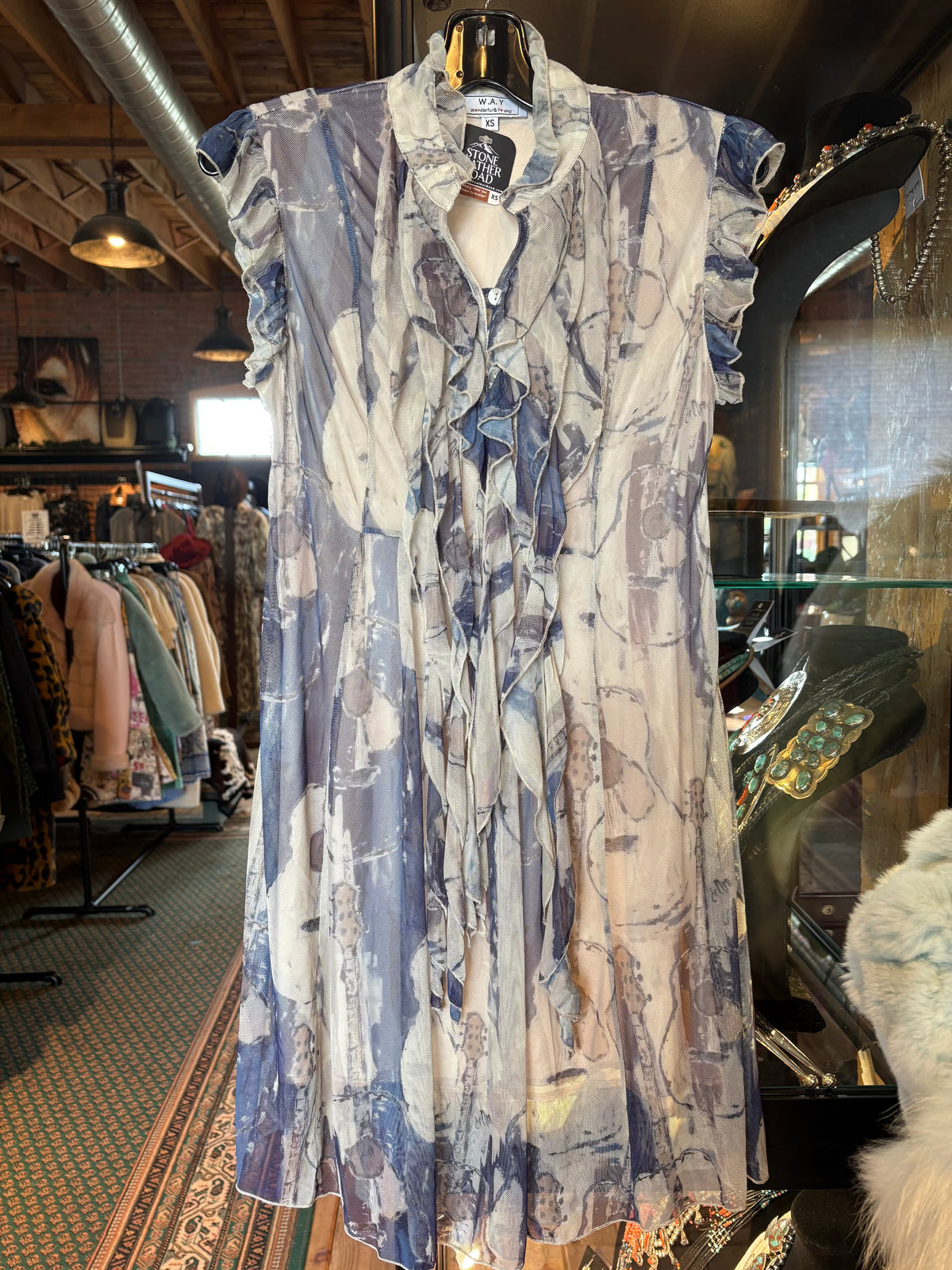 Guitar Print Mesh Sleeveless Dress - 4570GU