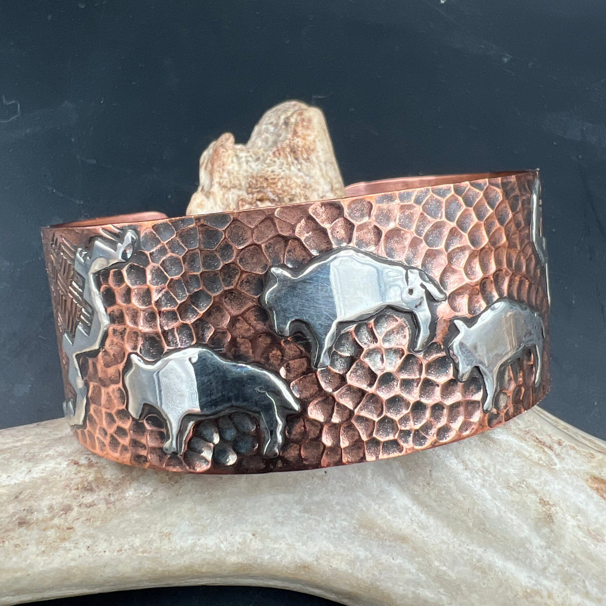 Hammered Copper/Sterling Bison Cuff - CRBJ30