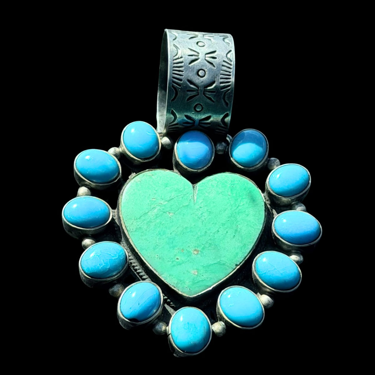 Heart Green and Blue Turquoise Pendant- PMH45