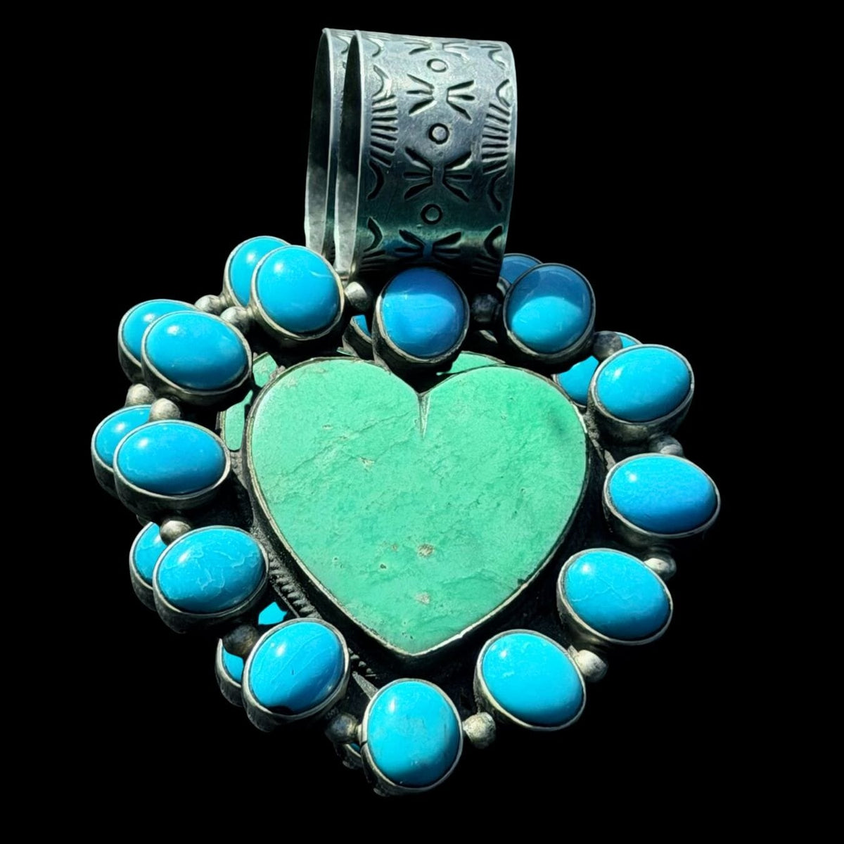 Heart Green and Blue Turquoise Pendant- PMH45