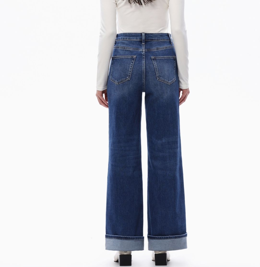 High Rise/Wide Leg Stretch 5 Pocket Jean - BY8015