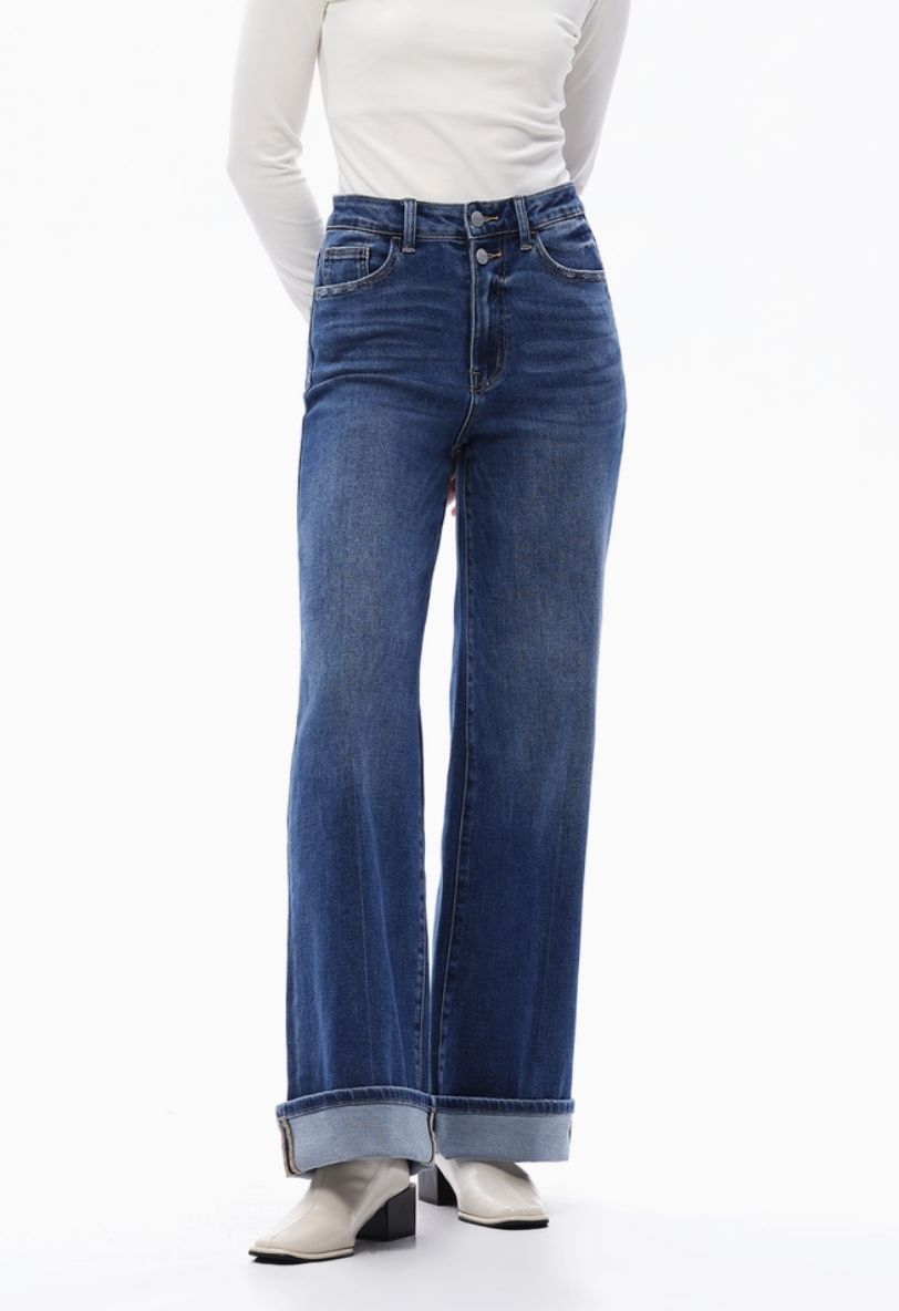 High Rise/Wide Leg Stretch 5 Pocket Jean - BY8015
